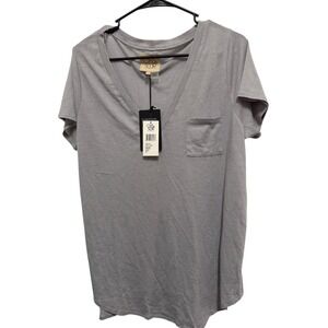 Chasor  Women Gray V Neck Short Sleeve Pocket Tee Shirt XL